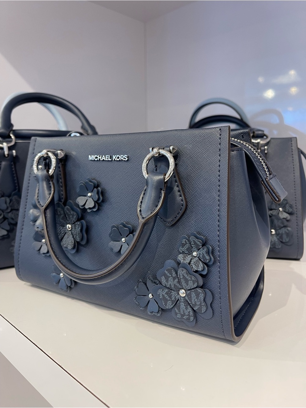 MICHAEL KORS Marilyn Sm Floral Embellished Satchel Crossbody Shoulder
Navy 
NWT - Picture 4 of 14